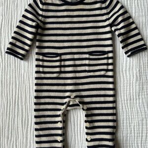 Striped Navy and White 100% Cotton Knit Romper, Sz. 6-9 Months